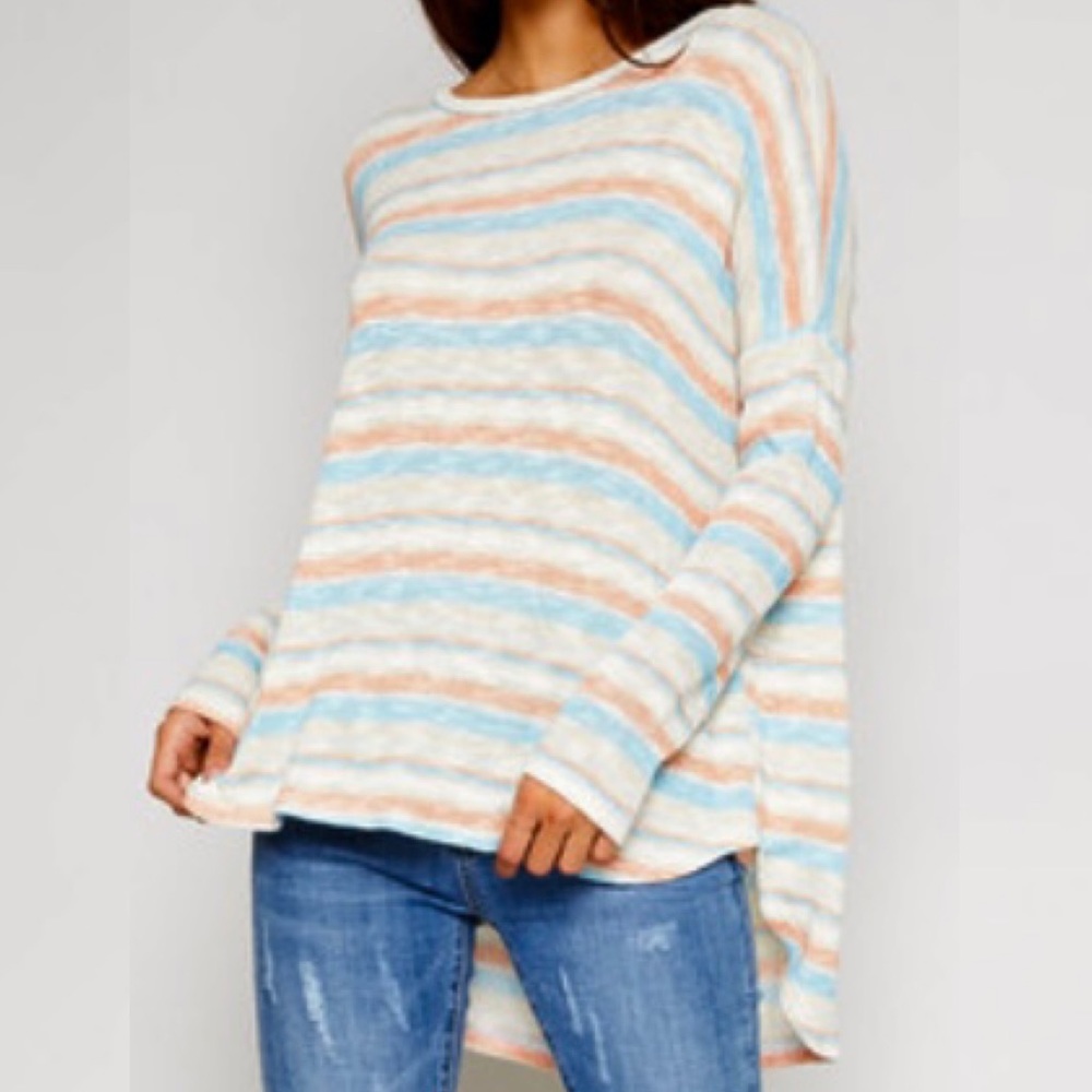 SADIE & SAGE Multicolored Stripe Hi-Low Long Sleeves Knit Top Size S NEW